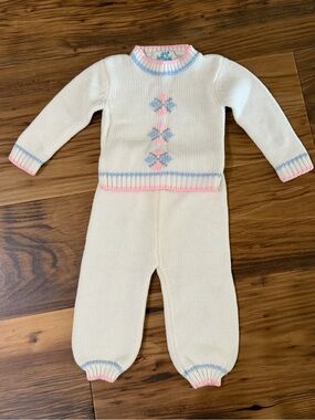 Stork Club Knit Baby Outfit Pants and Sweater Vintage 80s Infant Size 18M